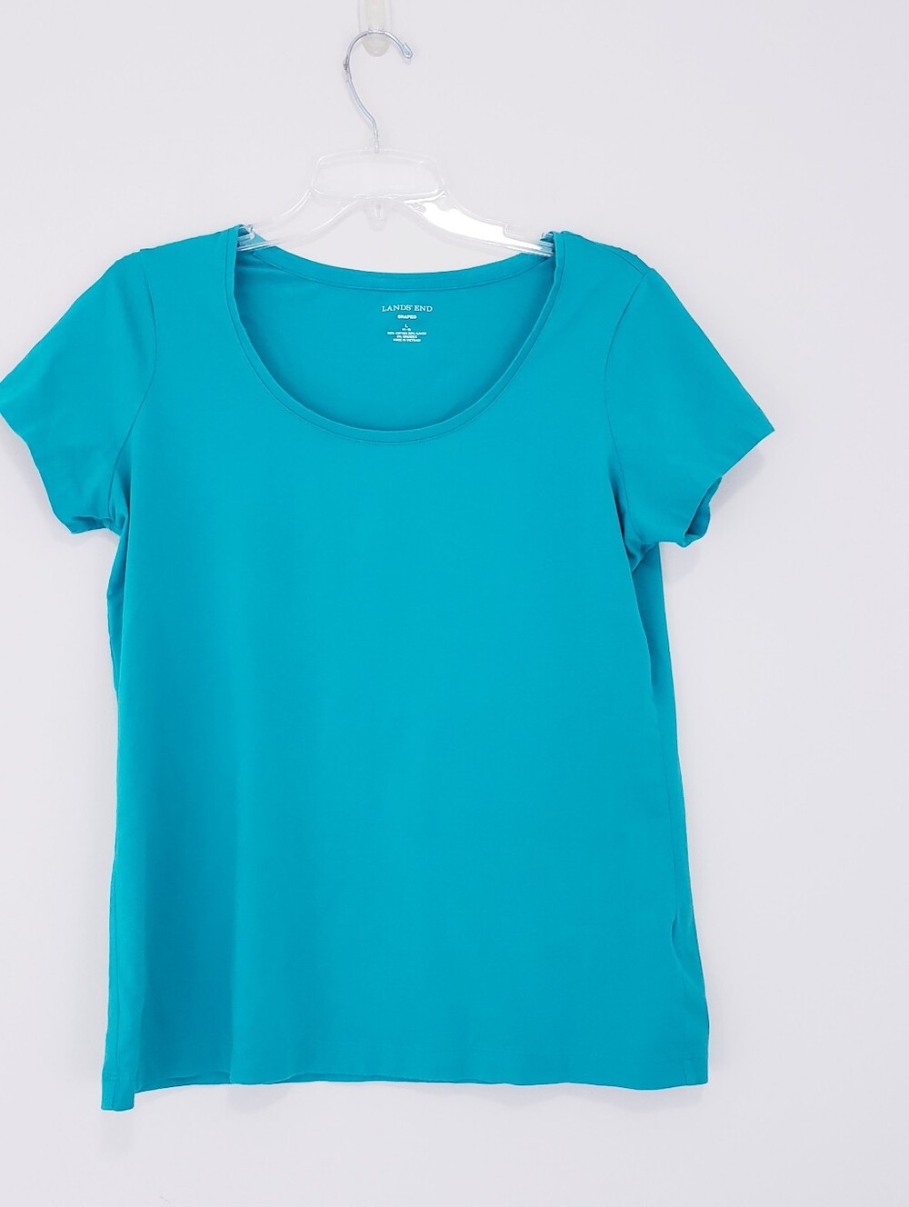 Lands' End Short Sleeve Scoop Neck Tee - Bright Turquoise Size Large Stretchy